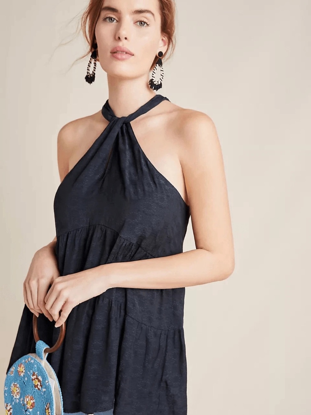 Anthropologie Black Lavinia High Neck Halter Blouse Size 1X
